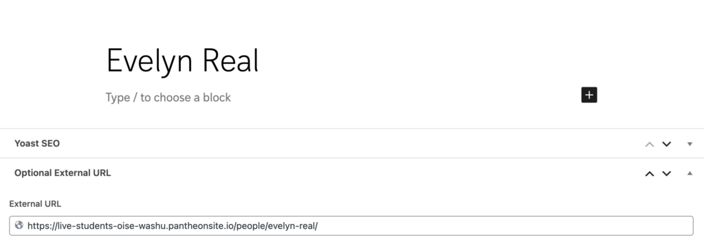 Screenshot of external link field in Person Editor